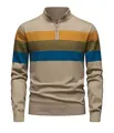 Schmal geschnittener Herren-Strickpullover mit Reißverschluss und Streifenmuster - M / Khaki