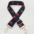 3.8cm wide adjustable black replacement bag strap with red heart print and gold hardware - Silver Hook / Black Red Heart