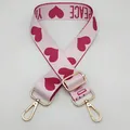 Adjustable 3.8cm wide pink replacement bag strap with red heart patterns and gold hardware - Silver Hook / Pink Heart