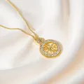 Detailed macro view of a gold octagonal star pendant set with shimmering zircons - Gold Zircon Eight-Pointed Star Round Tag Necklace