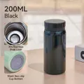Mini 200ml black vacuum insulated stainless steel pocket water bottle for men and women - 200ml + 3D Stickers / Black