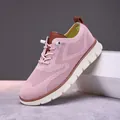 Atmungsaktive rosa Fly-Knit Freizeit Slipper für Damen mit dicker weißer Sohle - Rosa