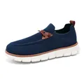 Men's navy mesh loafers with breathable knit upper and cushioned white sole - EU 39 / Dark Blue