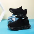 Slip-on black knit sneakers for kids with thick cushioned soles and breathable fabric - EU 28 / All Black