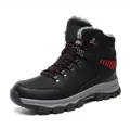 Men's black winter snow boots with red stripes and warm fleece lining - Black