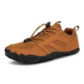 Men's breathable brown outdoor barefoot trekking shoes with quick-lace system - EU 38 / Earthy Yellow