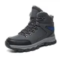 Winter men's dark grey thermal snow boots with warm plush lining and blue side accent - Gray