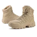 Sand-colored high-top tactical combat boots with breathable mesh and anti-slip sole - EU 39 / Brown