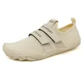 Calzado beige minimalista tipo barefoot con malla transpirable y doble velcro - 35 / Beige (0076)