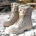 Men's beige high-top waterproof snow boots with thick anti-slip rubber soles for outdoors - EU 38 / Beige