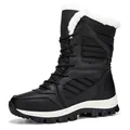 Women's black high-top snow boots with thick faux fur lining and waterproof nylon upper - 36 / Black