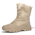 Khaki high-top snow boots with quilted fabric, plush faux fur lining and outdoor rubber soles - 38 / Sand