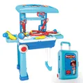 Kids doctor play set in blue trolley case with medical tools for imaginative roleplay - Blue Medical Suitcase (008-925A)