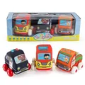 Soft plush cartoon toy car set including a school bus, police car, and truck in gift box - Police Car School Bus And Grazing Truck (Style B)