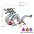 Chinese draak model in zilver met blauwe schubben en rode vlammen accessoires - Zilver