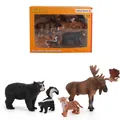 Realistic wild animal figure set with elk, bear, skunk, and tiger cub in window box - Wildlife Animal Set (WL665-35)