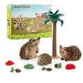 Realistic farm toy set featuring detailed hedgehog family and a tropical palm tree - Hedgehog Style (FW665-57)