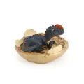 Blue baby dinosaur hatching from egg resin ornament with realistic details - Dilophosaurus