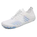 Breathable white quick-dry barefoot water shoes with non-slip blue rubber sole for beach - 38 / White/Blue (618 White Blue)