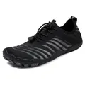 Black barefoot water shoes with gray accents and elastic toggle laces for outdoors - 38 / Black (618 Black)