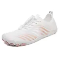 White and orange breathable barefoot water shoes with quick-lace system for women - 38 / White/Pink Style (618)