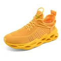 Men's lightweight breathable knit running shoes in bright yellow with hollowed sole - EU 38 / Yellow