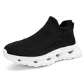 Breathable black knit slip-on sneakers with thick white hollowed-out shock-absorbing soles - 35 / Black and White