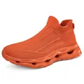Bright orange breathable fly-knit slip-on sneakers with trendy hollow thick soles - Orange