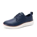 Men's navy casual leather oxford shoes featuring a thick white rubber sole and round laces - EU 39 / Dark Blue