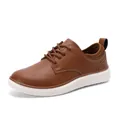 Classic brown leather oxford casual shoes with thick white rubber soles and lace-up design - EU 39 / Brown