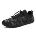 Breathable barefoot training shoes in black and grey knit with quick-lace system - Black and Gray