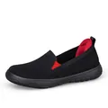 Atmungsaktive Slipper aus schwarzem Strickgewebe mit roten Akzenten und rutschfester Sohle - EU 35 / Schwarz Rot