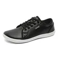 Men's minimalist black leather barefoot casual shoes with white fashion rubber sole - 37 / Black and White
