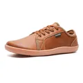 Brown faux leather casual barefoot shoes for men with pink rubber sole and lace-up design - EU 37 / Brown