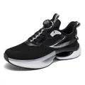 Men's running shoes with rotary buckle in black and white breathable mesh design - 39 / Black