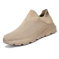 Khaki breathable knit slip-on sneaker for men with thick cushioned sole - 38 / Khaki