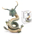 Figura de dragón azul mítico con escamas verdes y cuernos dorados en su estuche - Dragón Verde (008B)
