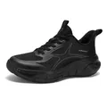 Detail showing breathable mesh upper and durable synthetic supports of the black sneaker - EU 35 / Black