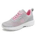 Ademende grijze mesh hardloopschoenen voor dames met roze accenten en dikke witte zool - 35 / Oudroze
