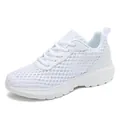 Witte ademende mesh hardloopschoenen voor dames met dikke antislipzolen en vetersluiting - 35 / Wit