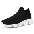 Breathable black knit slip-on sneakers with thick cushioned white sole for daily leisure - 36 / Black and White