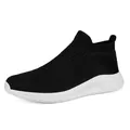 Αναπνεύσιμα πλεκτά αθλητικά παπούτσια slip-on με μαύρο πάνω μέρος και λευκή σόλα - Μαύρο και Άσπρο