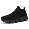 All-black slip-on breathable fly-knit sneakers with hollow cushioning sole for comfort - 36 / All Black