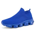 Breathable royal blue knitted slip-on sports sneakers with shock-absorbing hollow sole - 36 / Sapphire Blue