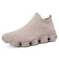 Beige breathable flyknit slip-on sneakers with thickened hollow cushioning soles - 36 / Khaki