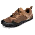 Detail showing non-slip rubber outsole and quick-lace system of the brown hiking shoes - 38 / Brown