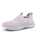 Lilac breathable flyknit slip-on walking shoes with cushioned thick sole for comfort - EU 36 / Pink
