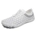 White and grey breathable barefoot water shoes with honeycomb mesh and quick-dry rubber sole - EU 36 / Grayish White