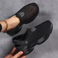 Women's black breathable mesh platform sandals with non-slip thick sole and adjustable heel strap - 36 / Black