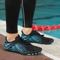 Close-up of quick-dry wading shoes with elastic laces on a poolside background - 38 / Black Blue